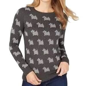 Charter Club Women’s Scottie Dog Rhinestone Crewneck Sweater Charcoal Gray Small